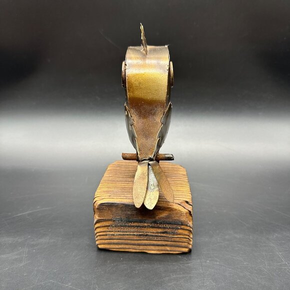 Brutalist Metal Parrot Bird Figurine Wood Statue Mixed Medium Art Brown Retro - Picture 5 of 11